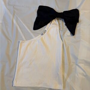Zara White one-shoulder Top with Black bow